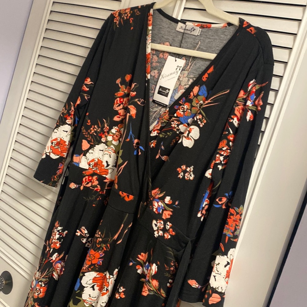 Black flora midi dress